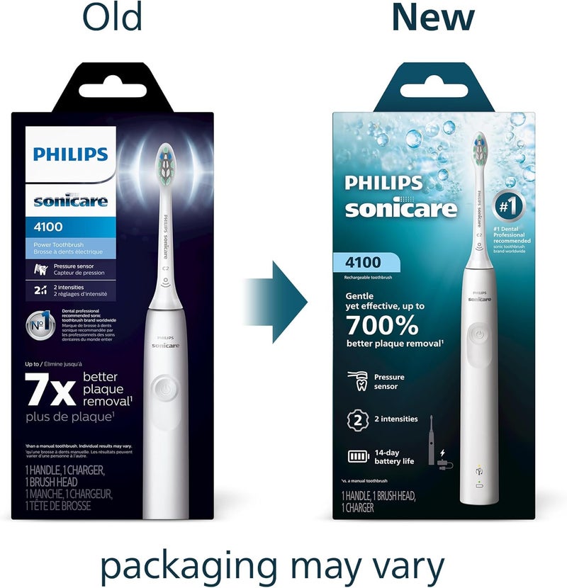 Philips 4100 Power Toothbrush - Rechargeable Electric Toothbrush with Pressure Sensor, White HX3681/23 - Image 2